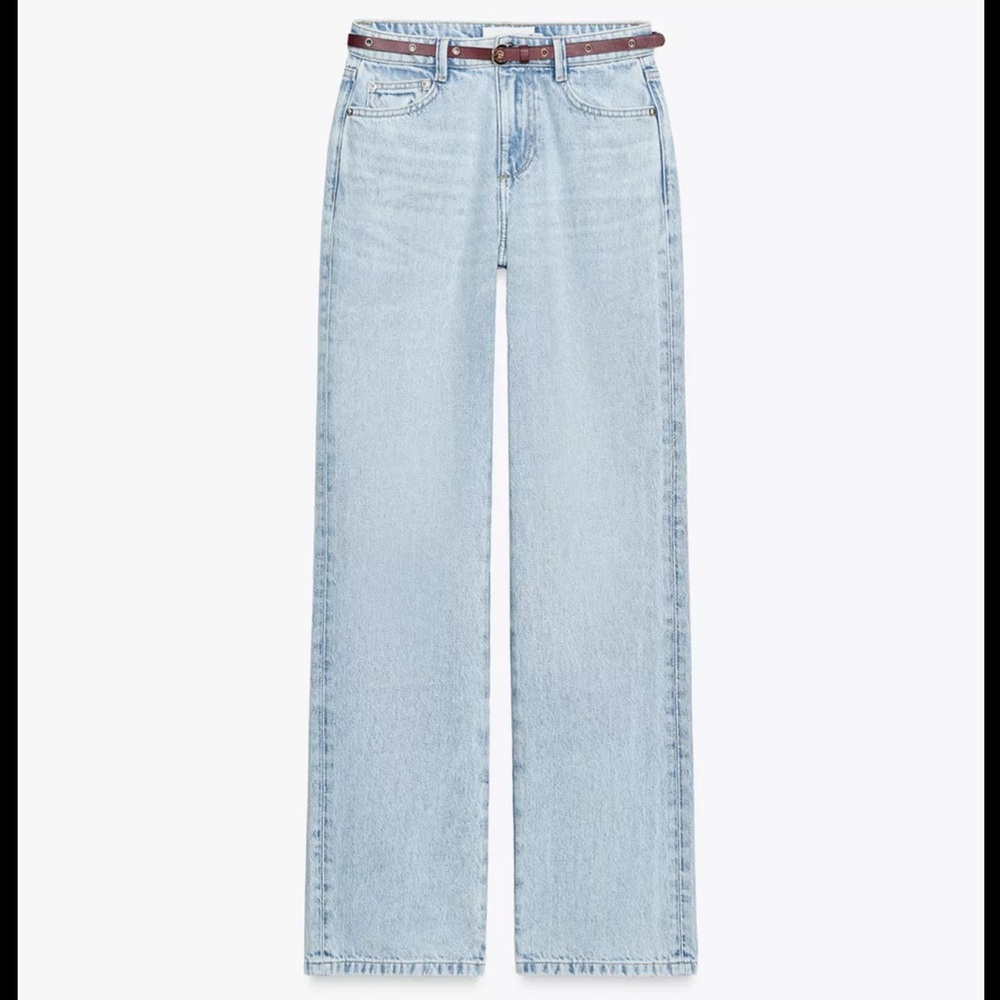 Zara NWT Z1975 High Rise Regular Fit Straight Leg Jeans w/ Belt Size 34